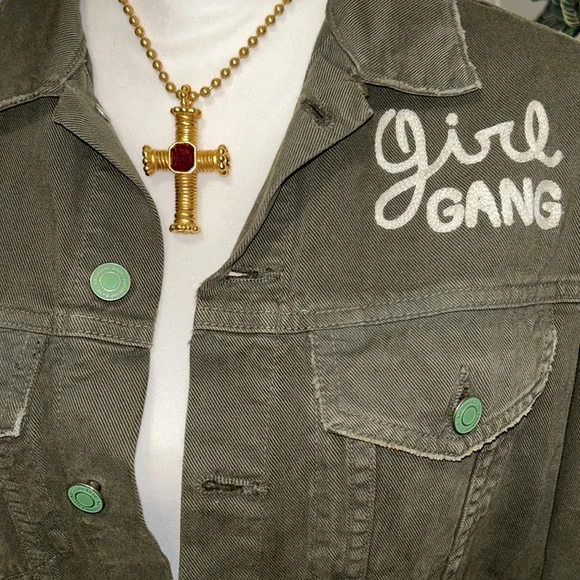 RARE SANDRINE ROSE sz S “troublemaker/girl gang” button front jacket 3/4 sleeves - Picture 6 of 12